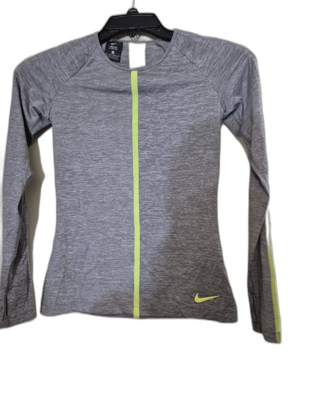 Nike Pro Hypercool Women's XS Long Sleeve Fitted Top Gray Volt Stripe